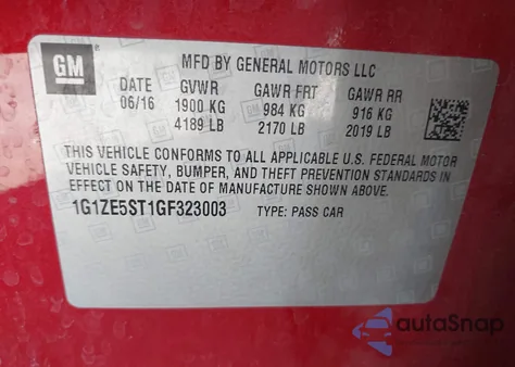 2016 Chevrolet Malibu 1Lt from USA, damaged, VIN 1G1ZE5ST1GF323003